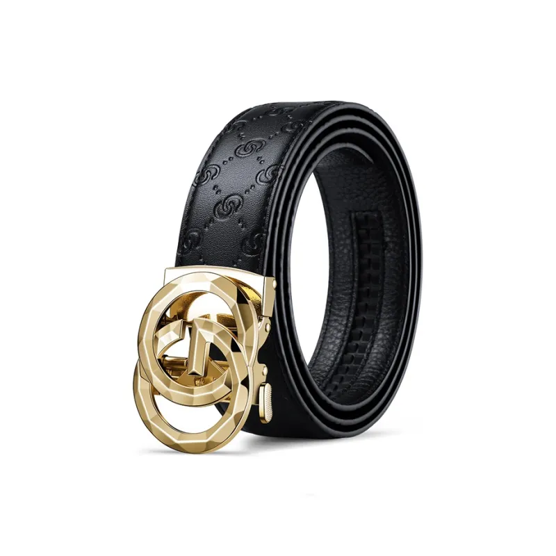 AUGTARLION Business Automatic Buckle Luxury Lite Cow Leather Leather Belts Men's Gunmetal Width 3.5CM-6