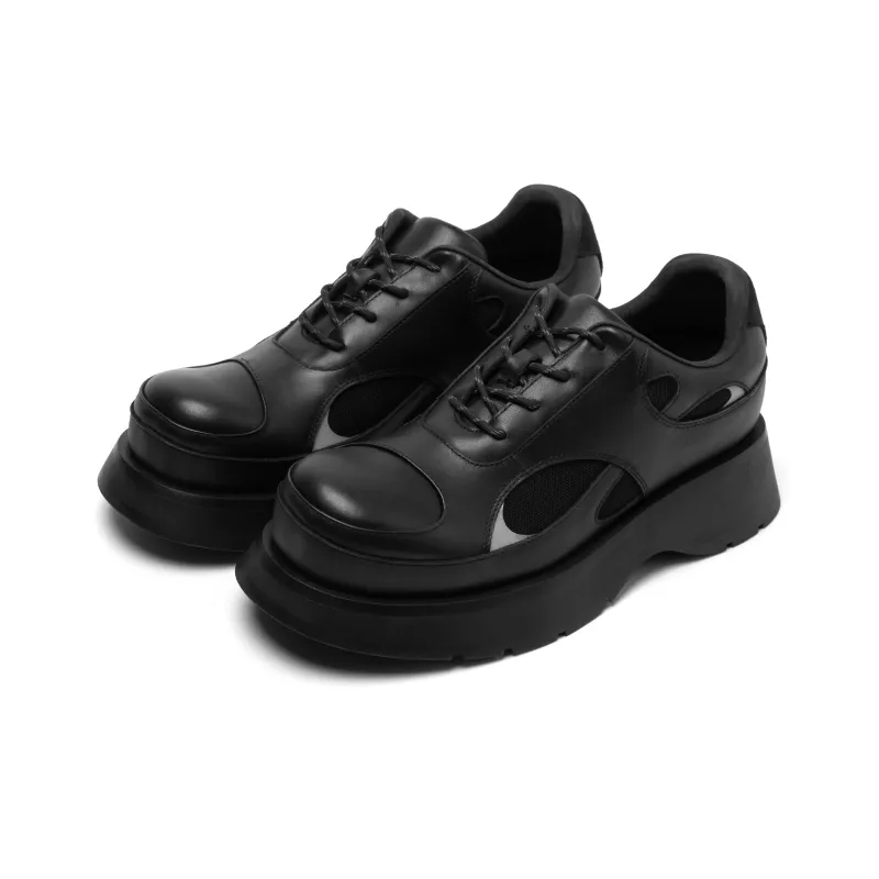 ARCCC Sports Derby Shoes Height Increasing Platform Round Tip Casual Shoes Unisex Black-1