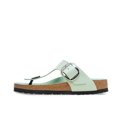 Birkenstock Gizeh Big Buckle Natural Leather Patent Narrow Fit Sandals ' High Shine Surf Green' Women's