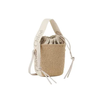 Chloe Woody Natural Fiber Basket Bag, Shoulder Bag, Crossbody Bag, Handbag Small Size Women's Wild Gray
