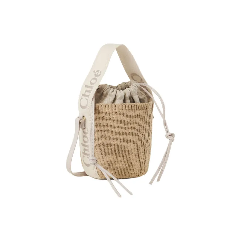 Chloe Woody Natural Fiber Basket Bag, Shoulder Bag, Crossbody Bag, Handbag Small Size Women's Wild Gray-0