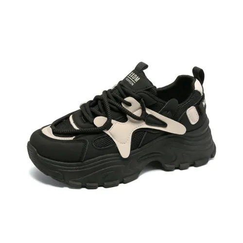 LISATANG Wear-Resistant Breathable Moisture-Wicking Height Increasing Low-Top Chunky Sneakers Women's Black