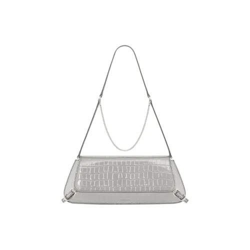 Givenchy Voyou Crocodile Pattern Embossed Leather Handbag Shoulder Bag Women's Light Silver