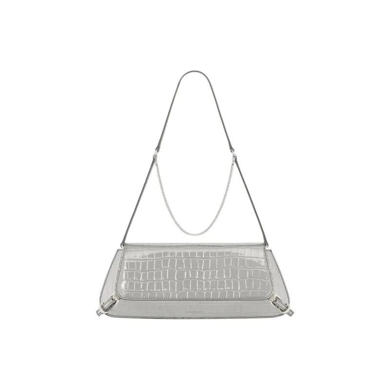 Givenchy Voyou Crocodile Pattern Embossed Leather Handbag Shoulder Bag Women's Light Silver-0