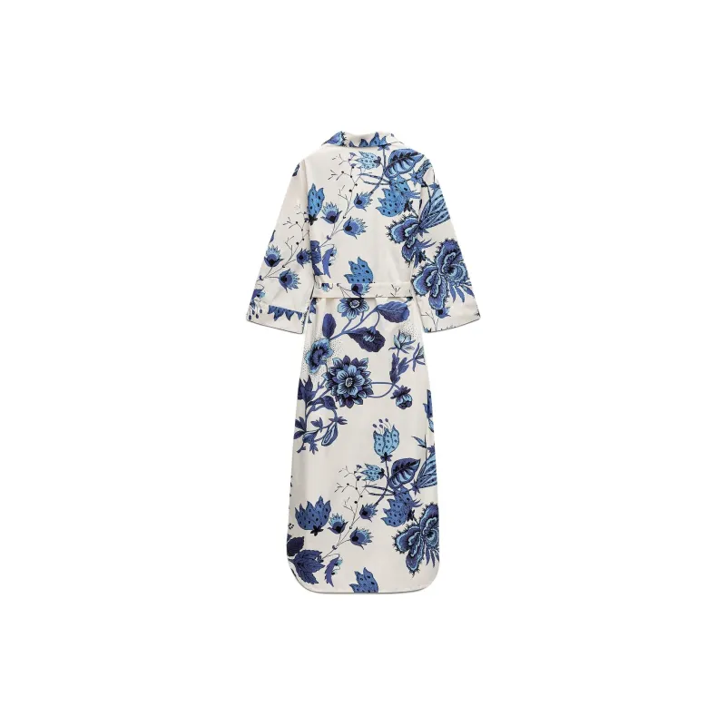 ZARA ZW Series Long Sleeved Dresses Women's Blue/White-1