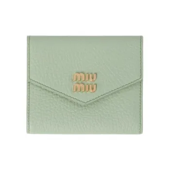 MIU MIU Soft Leather Wallet Small Size Unisex Blue Crystal