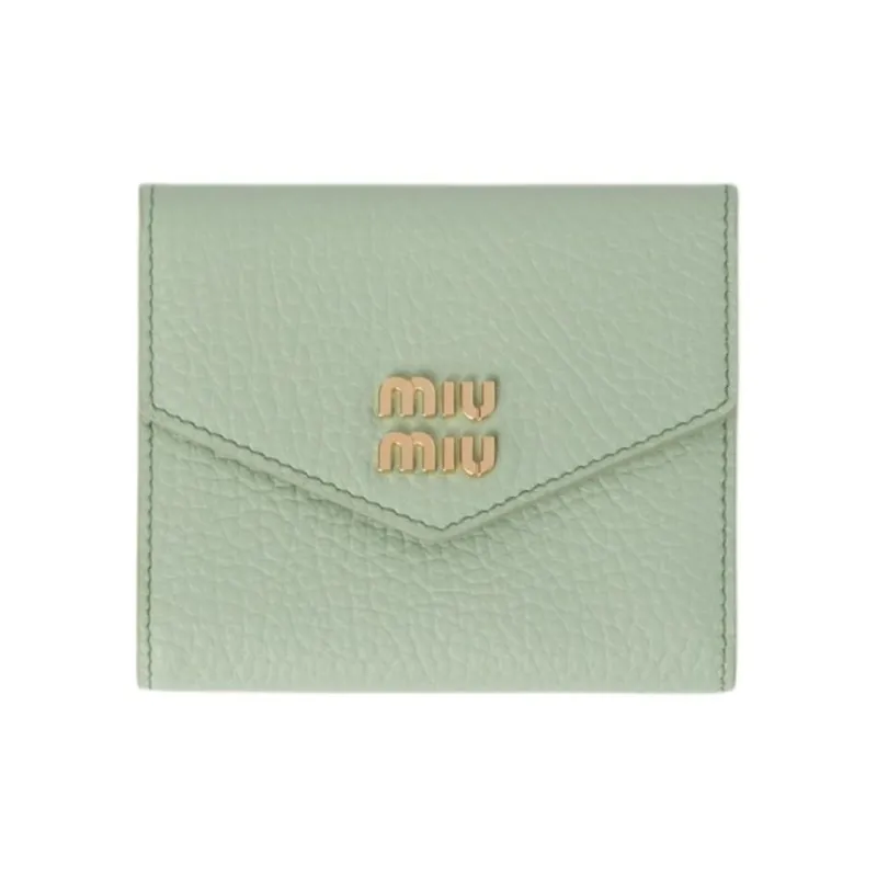 MIU MIU Soft Leather Wallet Small Size Unisex Blue Crystal-0
