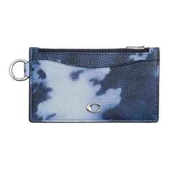COACH Card Case Pebble Leather Card Holder Small Size Women's Midnight Marine Blue