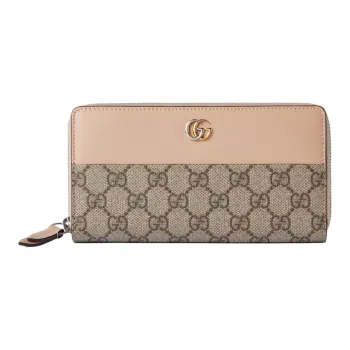 GUCCI GG Marmont Supreme Canvas With Leather Binding Card Holder, Wallet Women's Beige & Ebony