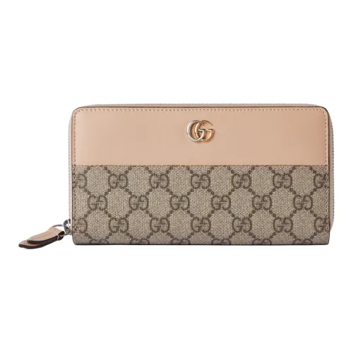 GUCCI GG Marmont Supreme Canvas With Leather Binding Card Holder, Wallet Women's Beige & Ebony