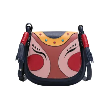 BAMPO Cow Leather Shoulder Bag Women's Brown Blue