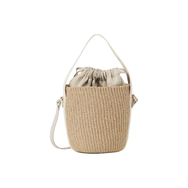 Chloe Woody Natural Fiber Basket Bag, Shoulder Bag, Crossbody Bag, Handbag Small Size Women's Wild Gray-2