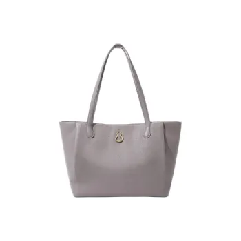 BAMPO Top Grain Cow Leather Tote Bag Shopping Bag Handbag Shoulder Bag Large Size Women's Trench Coat Gray