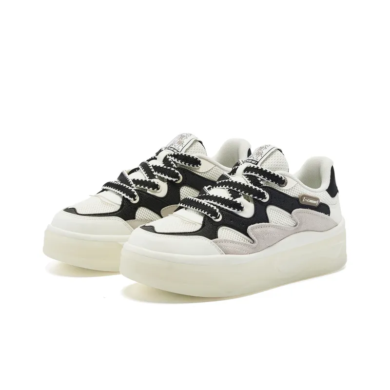 QIAODAN Jelly Cushioning Coverage, Lightweight, Breathable, Slip Resistant Low Top Skateboard Shoes Women's Ivory Black-2