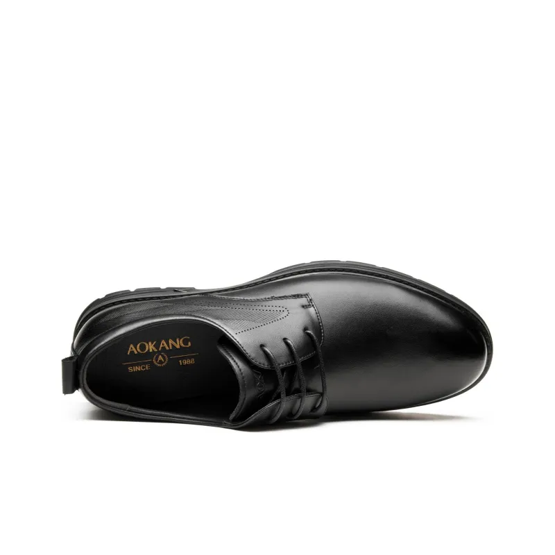 AOKANG Dress Shoes Men Low Top Black/Dark Brown-3