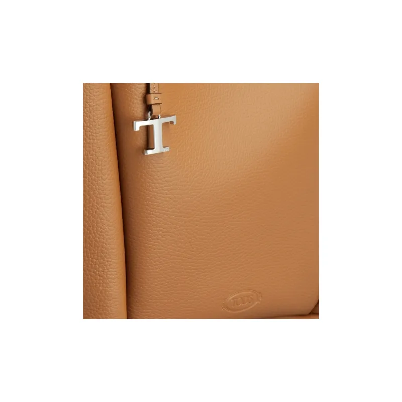 TOD'S Timeless Cow Leather Bucket Bag, One Shoulder Handbag Medium Size Women's Brown-3