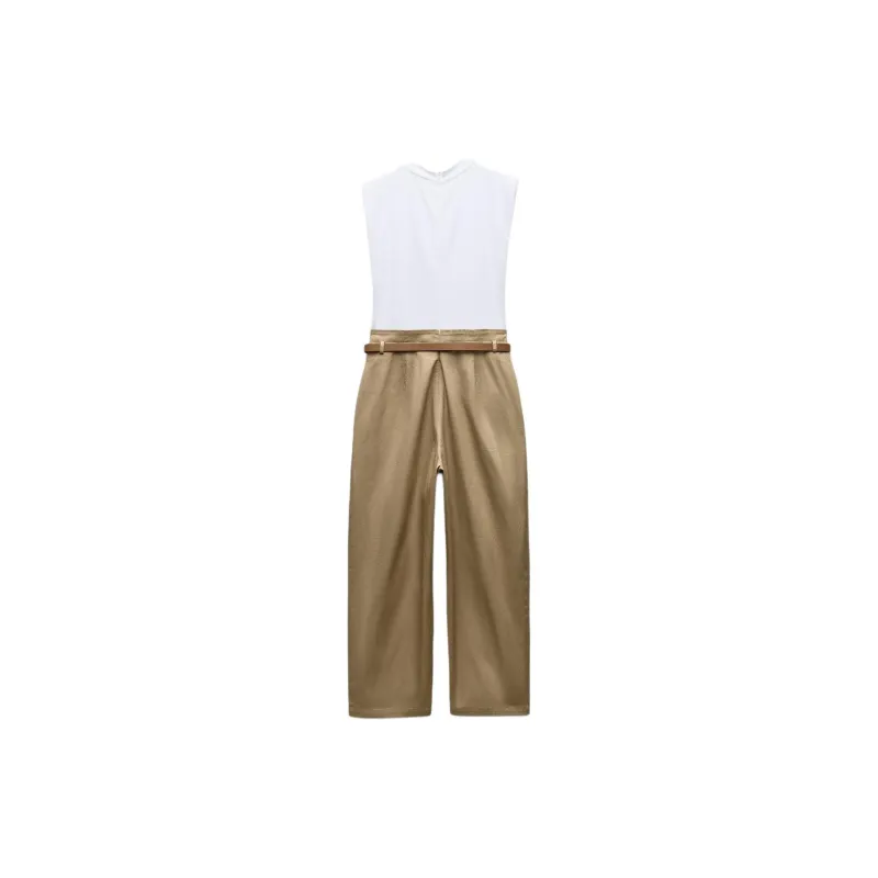 ZARA Jumpsuit Women's Camel/White-1