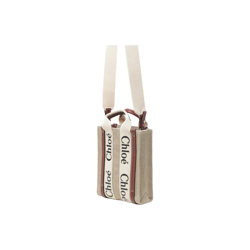 Chloe Linen Shoulder Bag Crossbody Bag Mini Women's White & Brown-3
