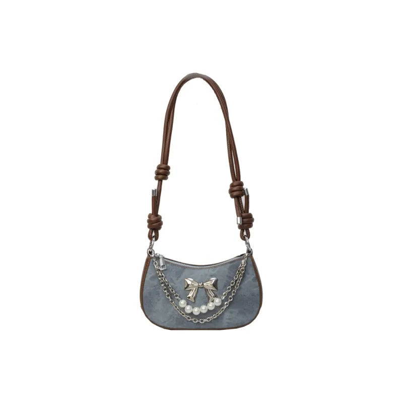 PULUWIRR PU Shoulder Bag Regular Women's Denim Blue/Dark Tea/Ecru-0