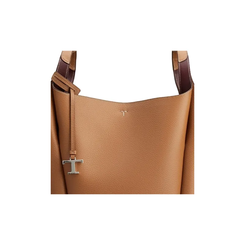 TOD'S Timeless Cow Leather Bucket Bag, One Shoulder Handbag Medium Size Women's Brown-4