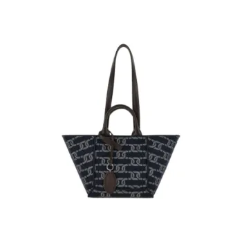 TOD'S Fabric Tote Bag, Shopping Bag, Handbag, Shoulder Bag Small Size Unisex Black & Gray
