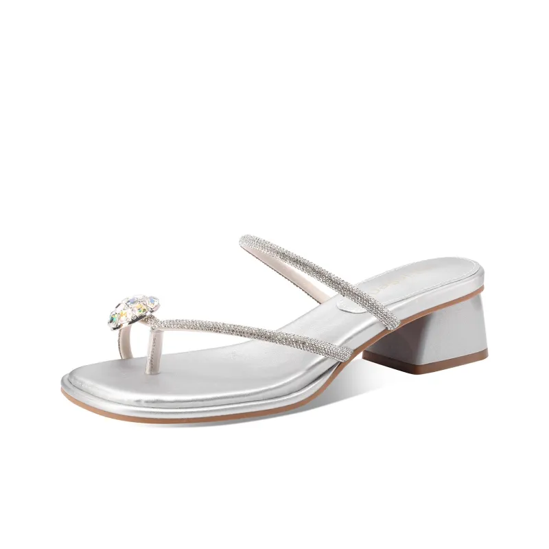Mulinsen Rhinestone Abrasion Resistant Slip Resistant Flip Flops Women's-0