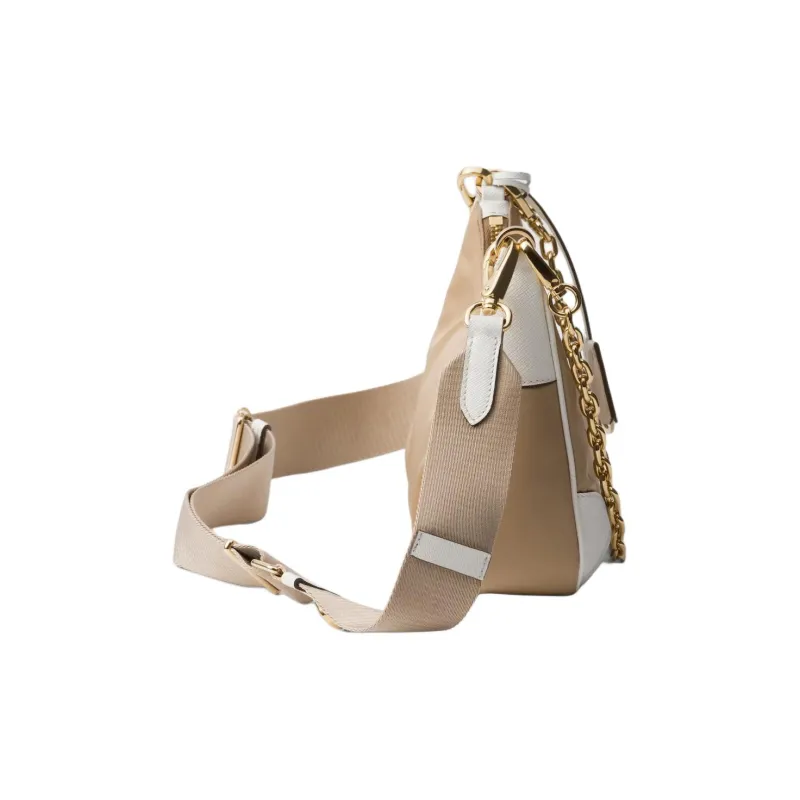 PRADA Re-Edition Recycled Nylon With Patchwork Leather Shoulder Bag Crossbody Bag Women's Camel White-2
