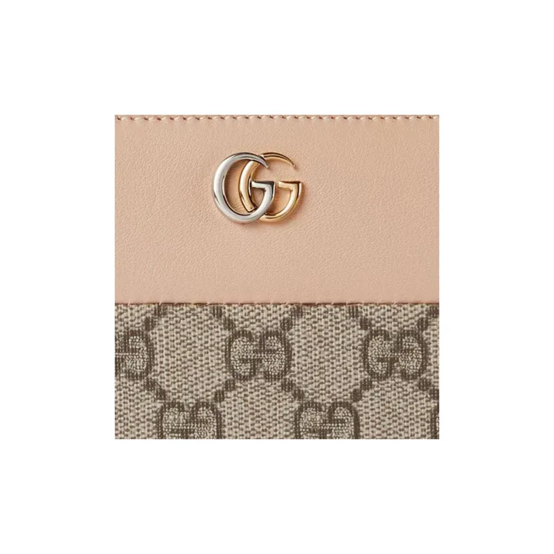 GUCCI GG Marmont Supreme Canvas With Leather Binding Card Holder, Wallet Women's Beige & Ebony-4