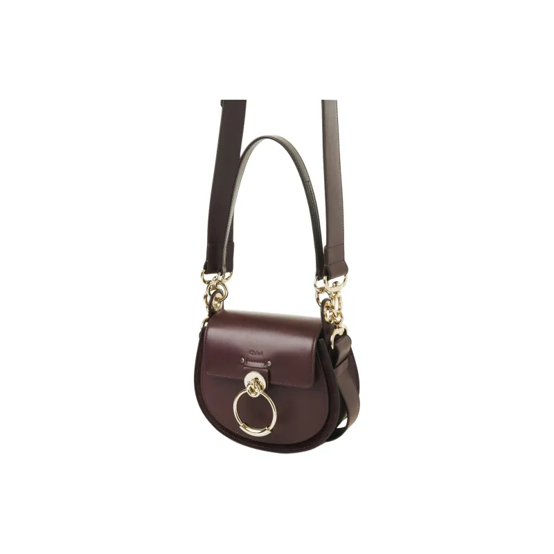 Chloe Tess Shiny Calfskin Bonded Leather Calfskin Shoulder Bag Crossbody Bag Handbag Small Size Women's Caramel Brown-1