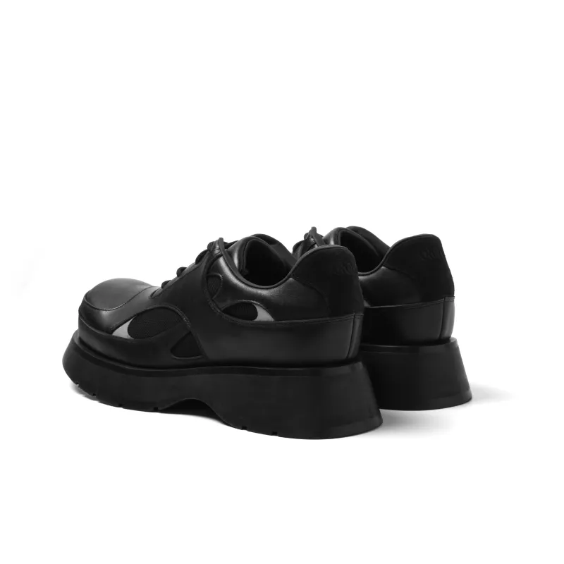 ARCCC Sports Derby Shoes Height Increasing Platform Round Tip Casual Shoes Unisex Black-2