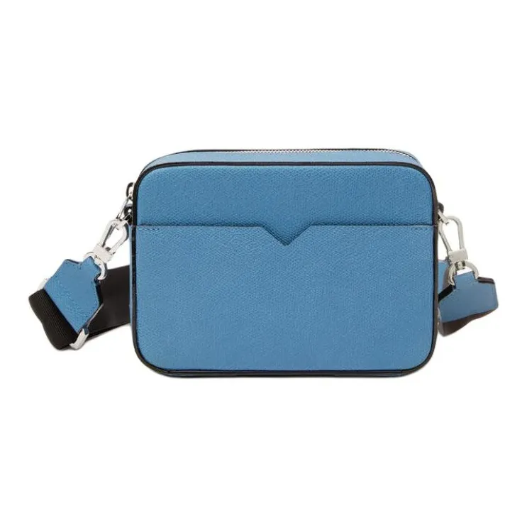 Valextra Millepunte Calfskin Shoulder Bag, Crossbody Bag Mini Men's Blue-0