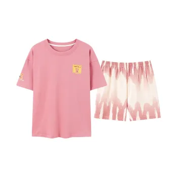 Close-fitting Areas Pajama Set Women's Pink