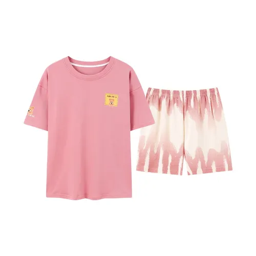Close-fitting Areas Pajama Set Women's Pink