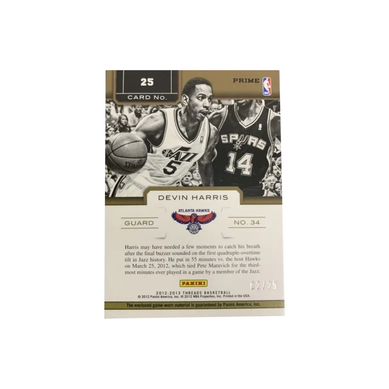 PANINI Devin Harris 2012 13 Jazz Patch 02/25 Violent Cut Match Issued Jersey GU Card Condition Passed Sports Cards 1 Pc-1