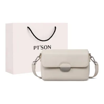 PT'SON Cow Leather With Synthetic Leather Shoulder Bag Women's Ecru/Cream Apricot