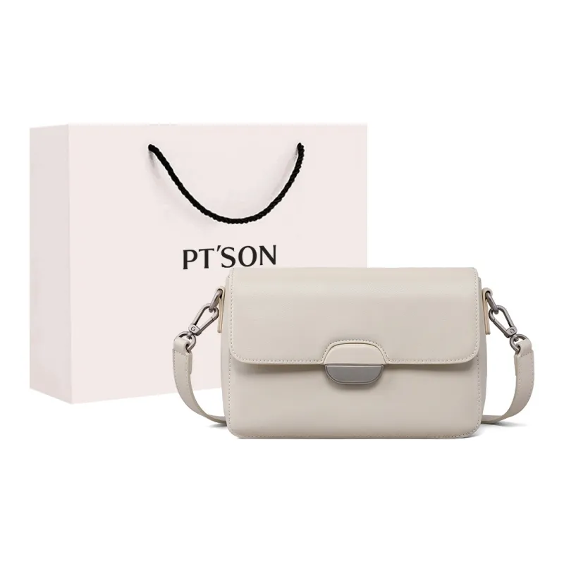 PT'SON Cow Leather With Synthetic Leather Shoulder Bag Women's Ecru/Cream Apricot-0