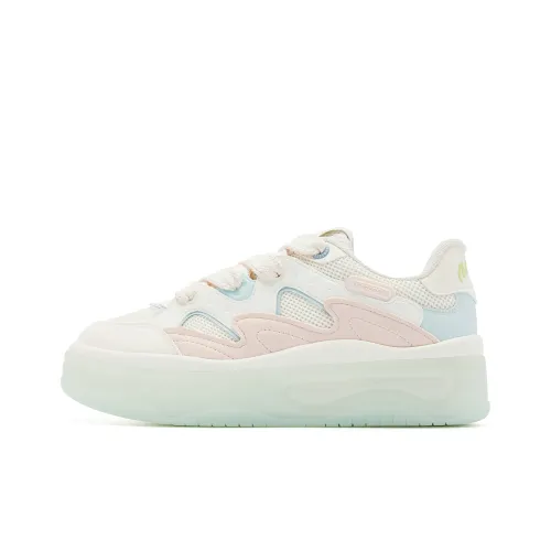 QIAODAN Jelly Skateboard Shoes Women's Low-Top Cream White Foam Blue