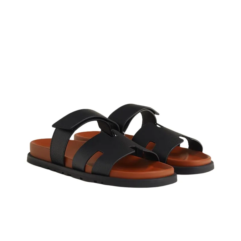 HERMES Chypre Slide Slippers Men's Black-3