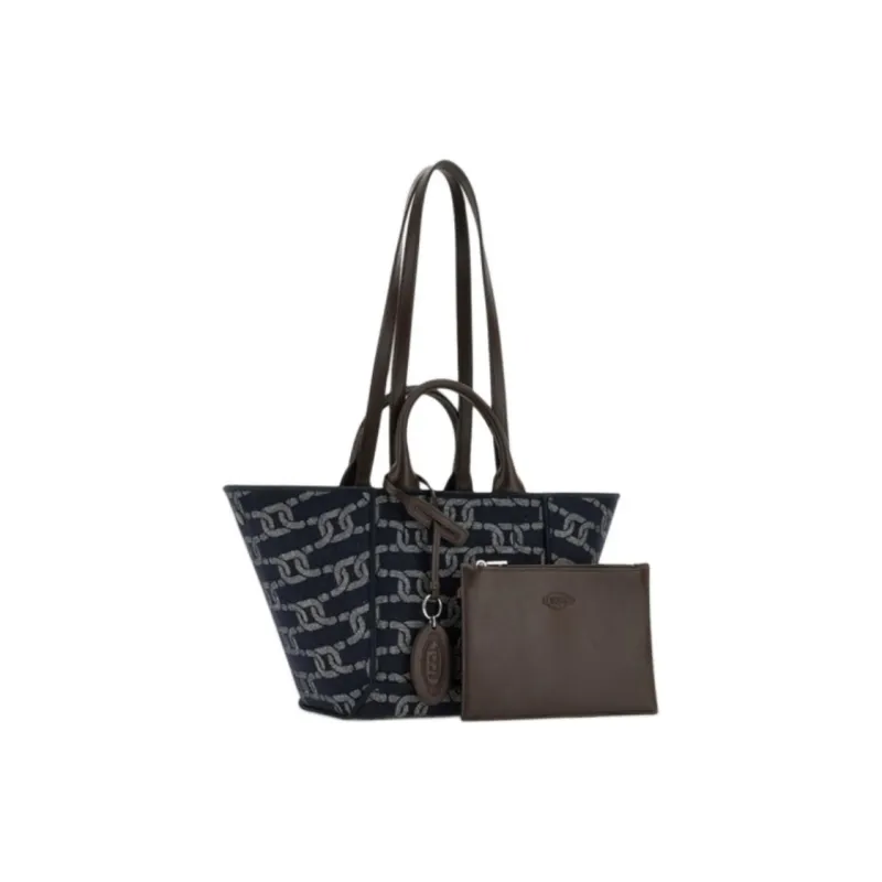TOD'S Fabric Tote Bag, Shopping Bag, Handbag, Shoulder Bag Trumpets Unisex Black & Gray-2