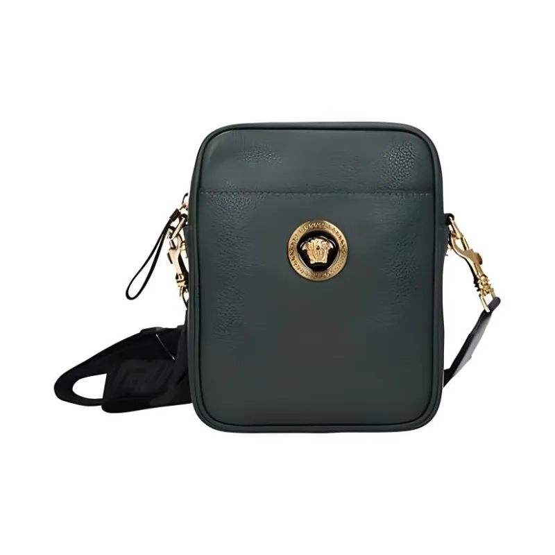 VERSACE Leather Shoulder Bag Crossbody Bag Men's Green-0