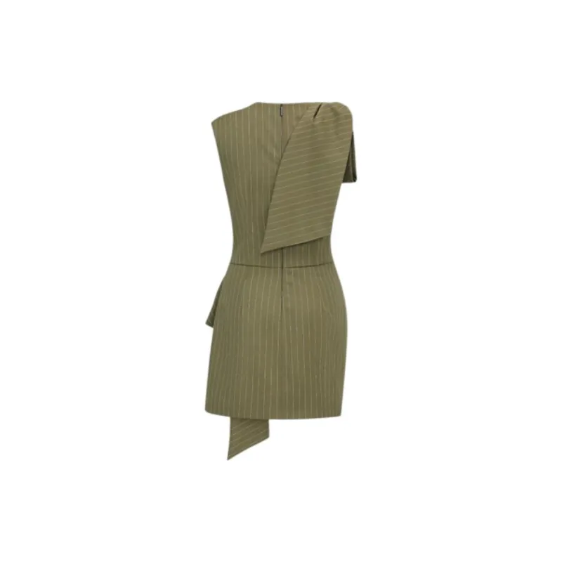 MSGM Bow Detailed Pinstriped Mini Dress-1