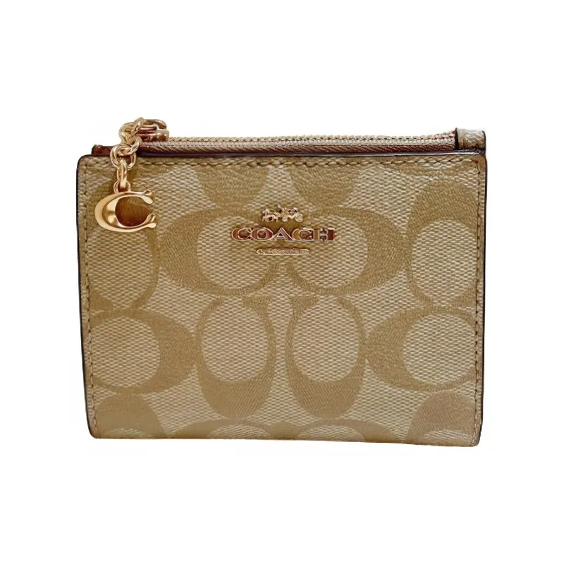 COACH Card Case Classic Monogram Canvas With Leather Coin Purses Card Holders Small Size Unisex Khaki-2