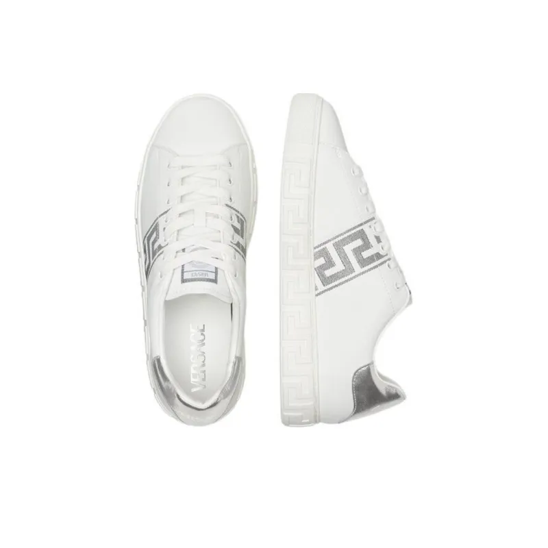 VERSACE GRECA Low Top Skateboard Shoes Men's White-4