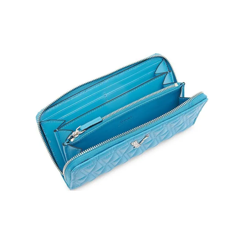 VERSACE Leather Wallet Women's Mediterranean Blue-2