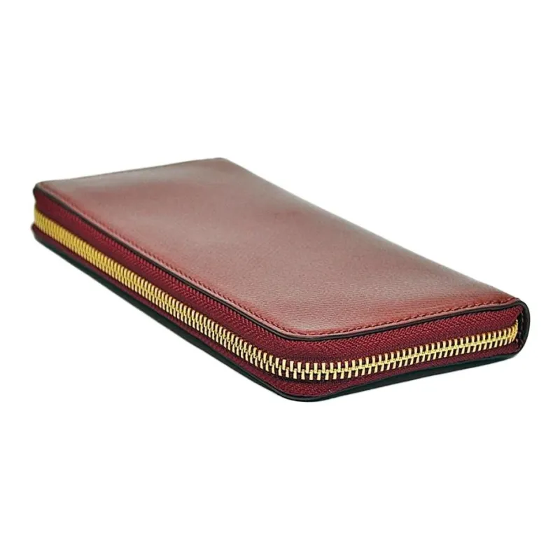 COACH Accordion Zip Cross-Stitch Leather Card Holder Wallet Women's Cherry Red-1