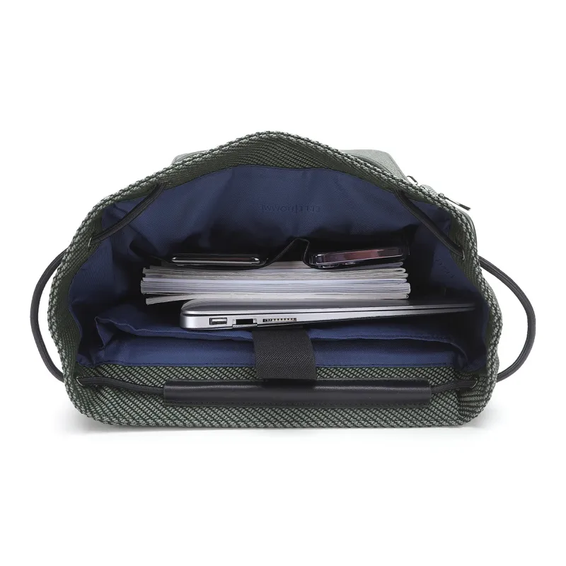 ELLE HOMME Fabric Synthetic Leather Backpack Laptop Bag Large Size Men's Gray Green-5