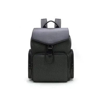 ELLE HOMME Fabric Synthetic Leather Backpack Laptop Bag Large Size Men's Gray Green