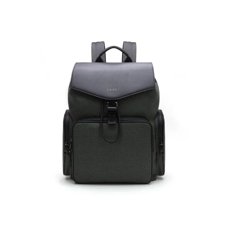 ELLE HOMME Fabric Synthetic Leather Backpack Laptop Bag Large Size Men's Gray Green-0