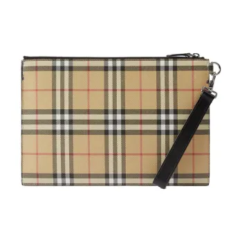 Burberry Vintage Artificial Leather Blended Cotton Clutches Storage Bags Men's Archive Beige