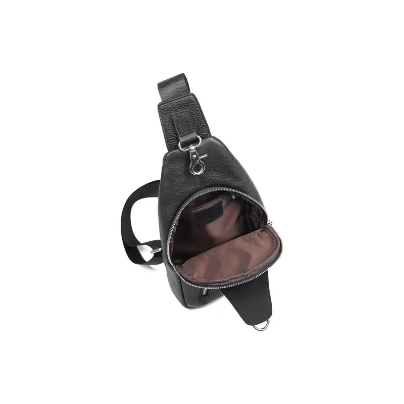 DOSRFINI Top Grain Cow Leather Sling Bag Men's Black/Chocolate-3